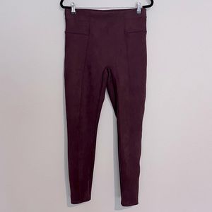 Spanx Maroon Faux Suede Leggings with Tummy Control Waistband L